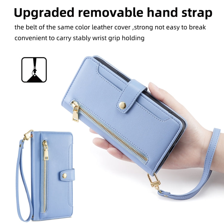 For Samsung Galaxy S24 5G Sheep Texture Cross-body Zipper Wallet Leather Phone Case(Blue) - Galaxy S24 5G Cases by PMC Jewellery | Online Shopping South Africa | PMC Jewellery | Buy Now Pay Later Mobicred