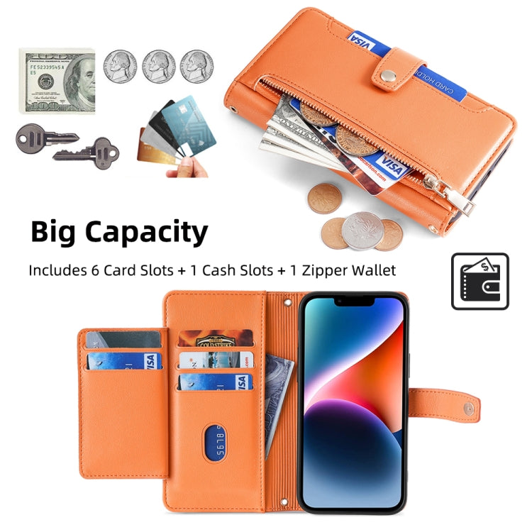 For Samsung Galaxy S24+ 5G Sheep Texture Cross-body Zipper Wallet Leather Phone Case(Orange) - Galaxy S24+ 5G Cases by PMC Jewellery | Online Shopping South Africa | PMC Jewellery | Buy Now Pay Later Mobicred