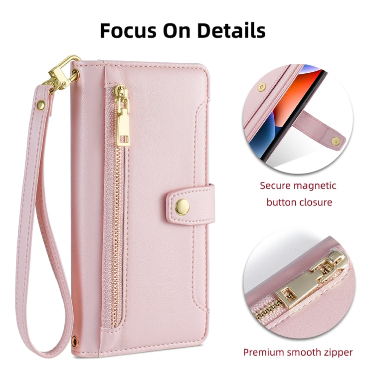 For Samsung Galaxy S24+ 5G Sheep Texture Cross-body Zipper Wallet Leather Phone Case(Pink) - Galaxy S24+ 5G Cases by PMC Jewellery | Online Shopping South Africa | PMC Jewellery | Buy Now Pay Later Mobicred