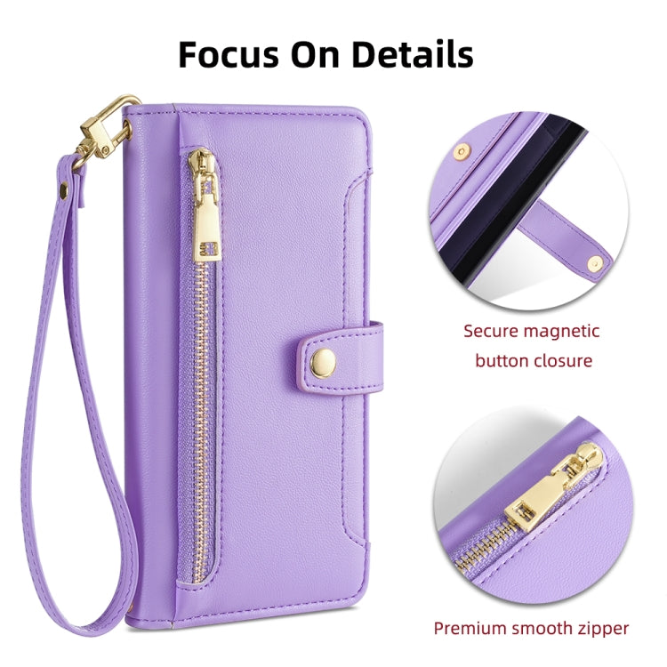 For Samsung Galaxy S24+ 5G Sheep Texture Cross-body Zipper Wallet Leather Phone Case(Purple) - Galaxy S24+ 5G Cases by PMC Jewellery | Online Shopping South Africa | PMC Jewellery | Buy Now Pay Later Mobicred