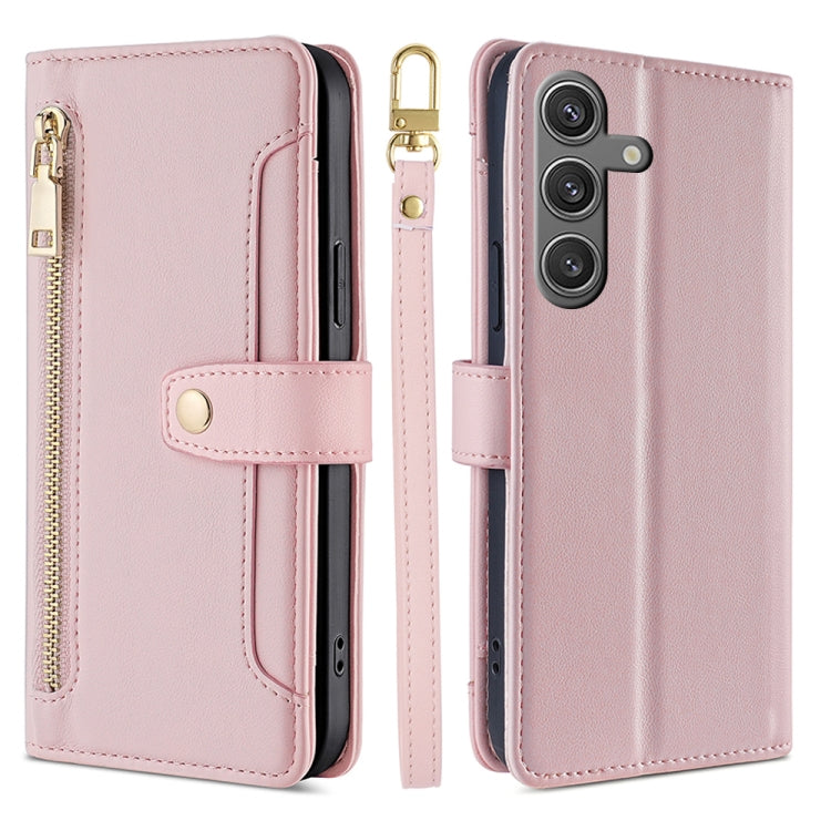 For Samsung Galaxy S24 Ultra 5G Sheep Texture Cross-body Zipper Wallet Leather Phone Case(Pink) - Galaxy S24 Ultra 5G Cases by PMC Jewellery | Online Shopping South Africa | PMC Jewellery | Buy Now Pay Later Mobicred