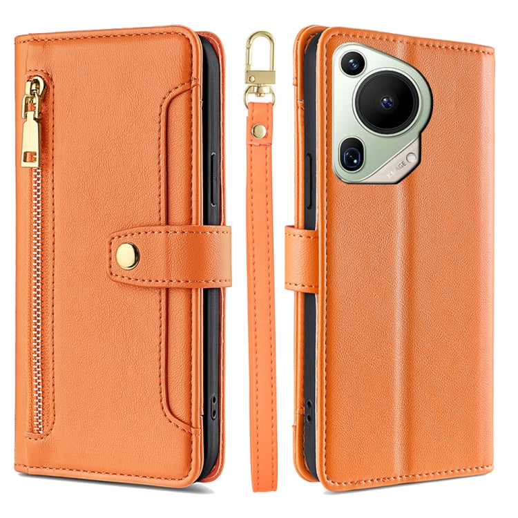 For Huawei Pura 70 Ultra 5G Sheep Texture Cross-body Zipper Wallet Leather Phone Case(Orange) - Huawei Cases by PMC Jewellery | Online Shopping South Africa | PMC Jewellery | Buy Now Pay Later Mobicred