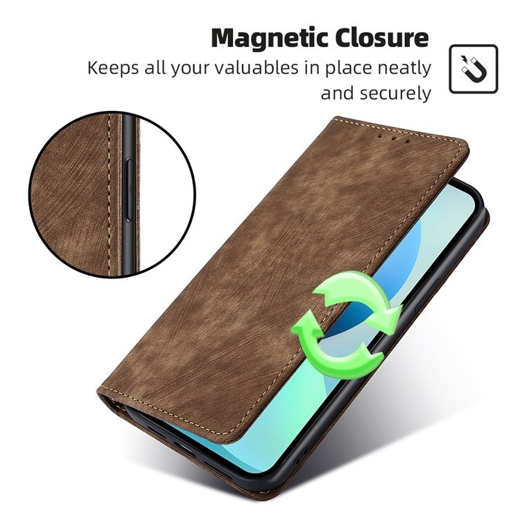 For Honor Magic6 Pro RFID Anti-theft Brush Magnetic Leather Phone Case(Brown) - Honor Cases by PMC Jewellery | Online Shopping South Africa | PMC Jewellery | Buy Now Pay Later Mobicred