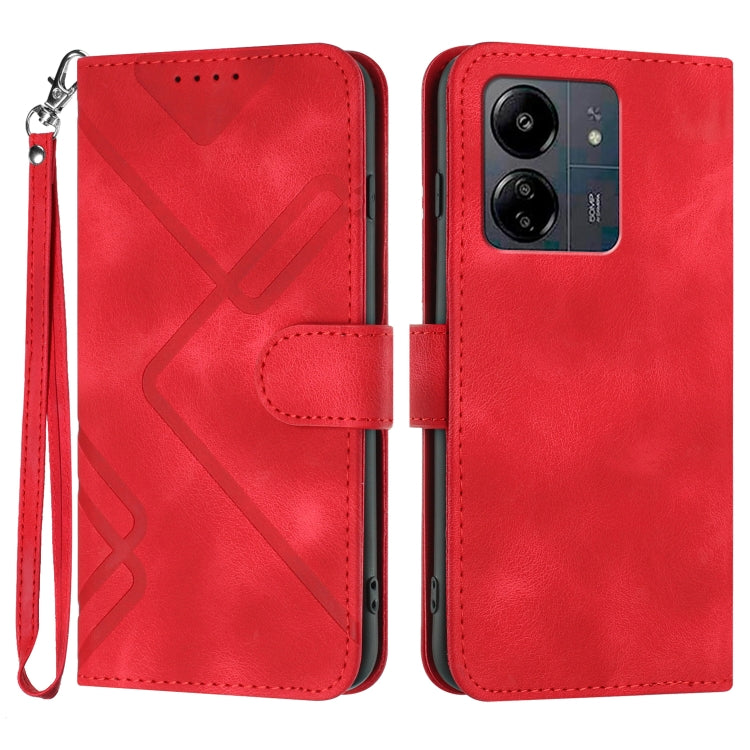 For Xiaomi Redmi 13C Line Pattern Skin Feel Leather Phone Case(Red) - 13C Cases by PMC Jewellery | Online Shopping South Africa | PMC Jewellery | Buy Now Pay Later Mobicred