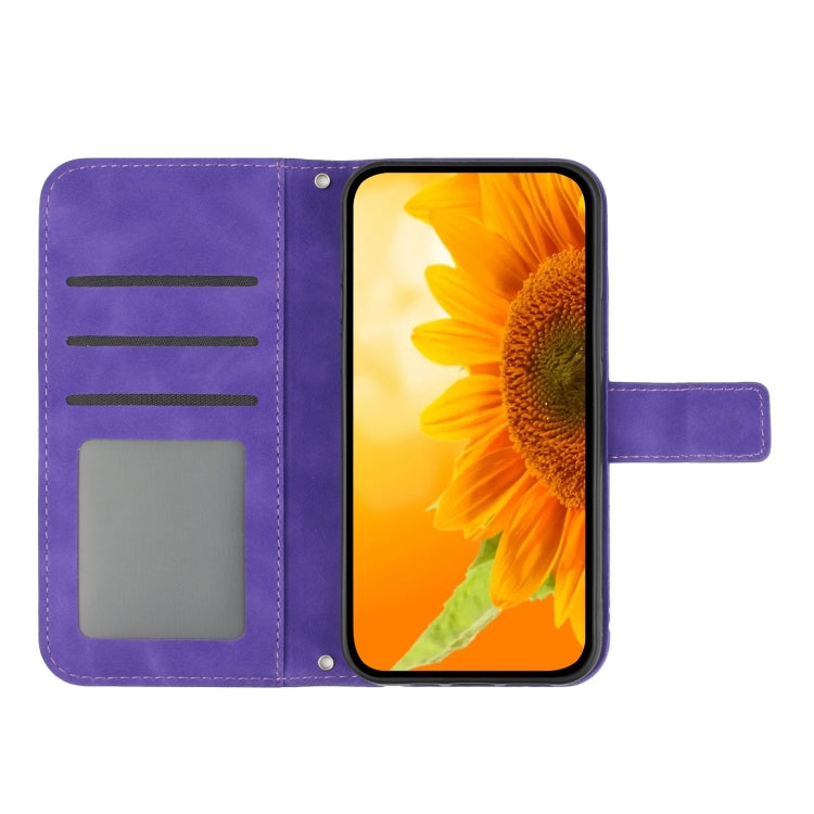For Realme 11 Pro Skin Feel Sun Flower Embossed Flip Leather Phone Case with Lanyard(Dark Purple) - Realme Cases by PMC Jewellery | Online Shopping South Africa | PMC Jewellery | Buy Now Pay Later Mobicred