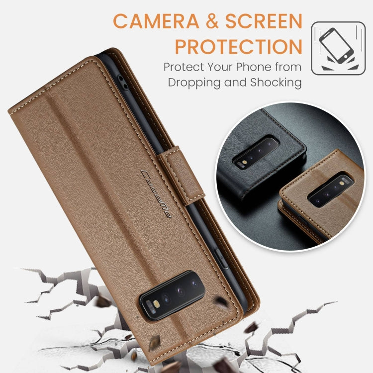 For Samsung Galaxy S10+ CaseMe 023 Butterfly Buckle Litchi Texture RFID Anti-theft Leather Phone Case(Brown) - Galaxy Phone Cases by CaseMe | Online Shopping South Africa | PMC Jewellery | Buy Now Pay Later Mobicred