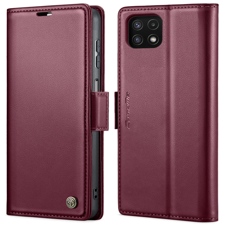 For Samsung Galaxy A22 5G CaseMe 023 Butterfly Buckle Litchi Texture RFID Anti-theft Leather Phone Case(Wine Red) - Galaxy Phone Cases by CaseMe | Online Shopping South Africa | PMC Jewellery | Buy Now Pay Later Mobicred