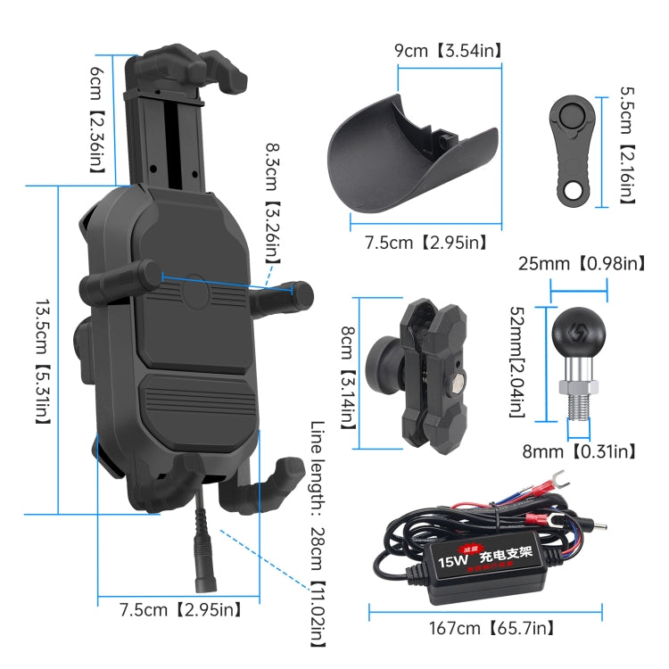 WUPP ZH-1848B1 15W Motorcycle Wireless Fast Charging Phone Navigation Holder, Style:M8 Ball Joint - Holder by WUPP | Online Shopping South Africa | PMC Jewellery | Buy Now Pay Later Mobicred