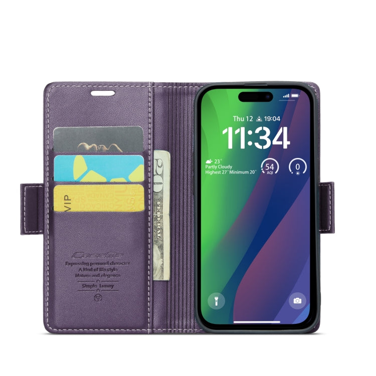 For iPhone 15 Plus CaseMe 023 Butterfly Buckle Litchi Texture RFID Anti-theft Leather Phone Case(Pearly Purple) - iPhone 15 Plus Cases by CaseMe | Online Shopping South Africa | PMC Jewellery | Buy Now Pay Later Mobicred