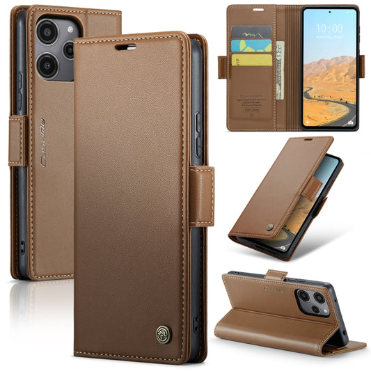 For Xiaomi Redmi 12 4G／12 5G／Note 12R／POCO M6 Pro 5G CaseMe 023 Butterfly Buckle Litchi Texture RFID Anti-theft Leather Phone Case(Brown) - Xiaomi Cases by CaseMe | Online Shopping South Africa | PMC Jewellery | Buy Now Pay Later Mobicred