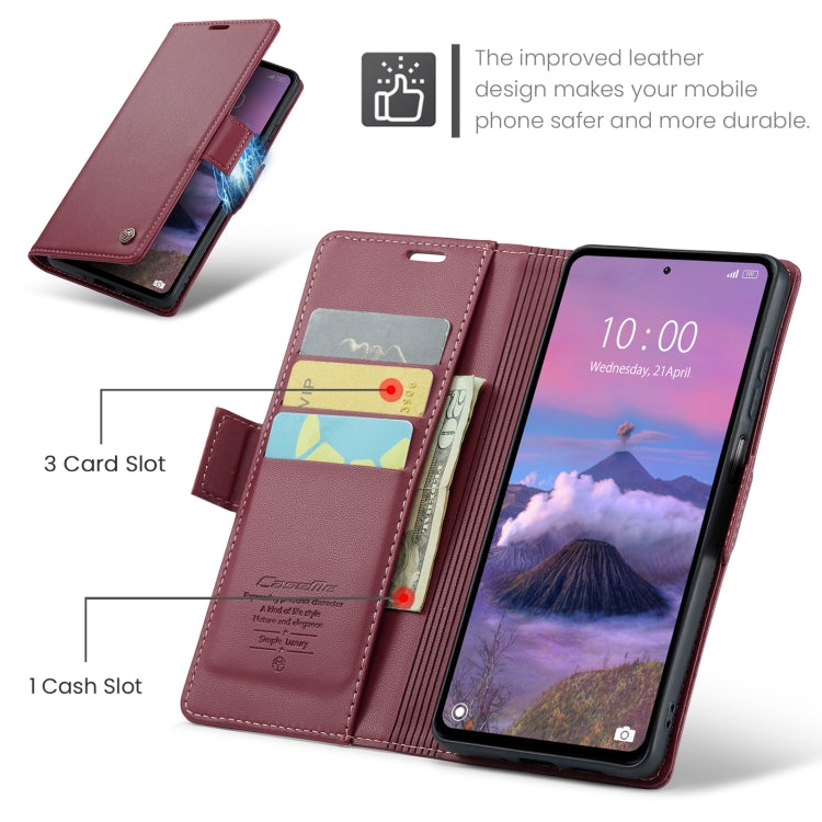 For Xiaomi Redmi 12 4G／12 5G／Note 12R／POCO M6 Pro 5G CaseMe 023 Butterfly Buckle Litchi Texture RFID Anti-theft Leather Phone Case(Wine Red) - Xiaomi Cases by CaseMe | Online Shopping South Africa | PMC Jewellery | Buy Now Pay Later Mobicred