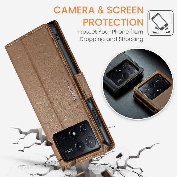 For Xiaomi Poco X6 Pro 5G/Redmi K70E 5G CaseMe 023 Butterfly Buckle Litchi Texture RFID Anti-theft Leather Phone Case(Brown) - K70E Cases by CaseMe | Online Shopping South Africa | PMC Jewellery | Buy Now Pay Later Mobicred