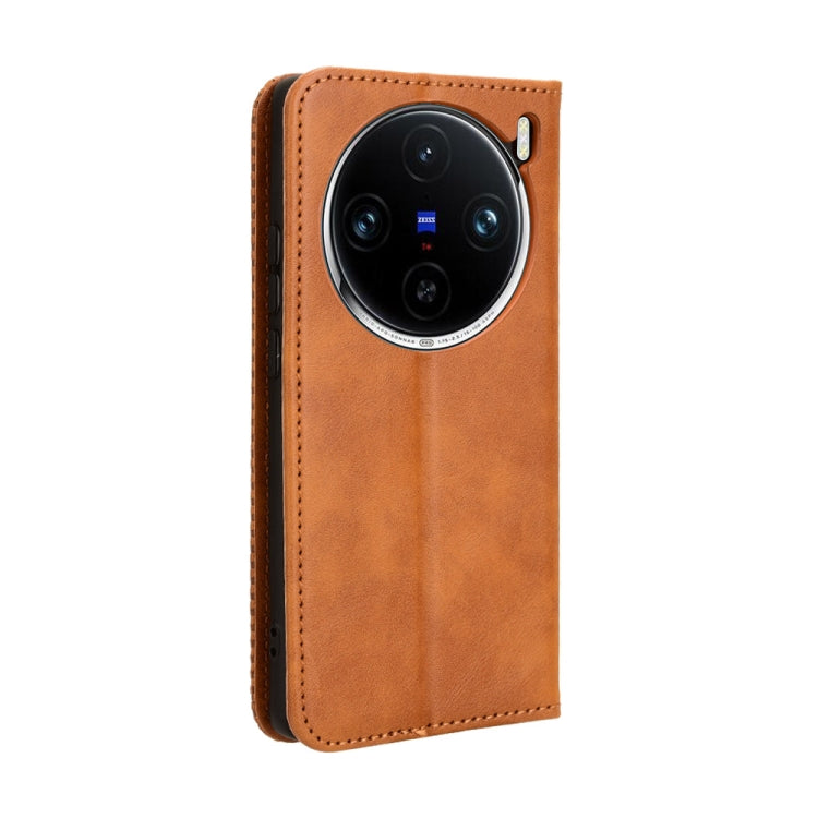 For vivo X100 Pro 5G Magnetic Buckle Retro Texture Leather Phone Case(Brown) - X100 Pro Cases by PMC Jewellery | Online Shopping South Africa | PMC Jewellery | Buy Now Pay Later Mobicred