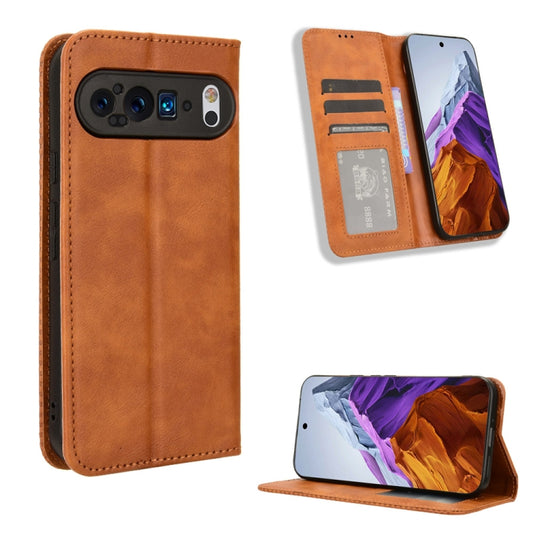 For Google Pixel 9 Pro Magnetic Buckle Retro Texture Leather Phone Case(Brown) - Google Cases by PMC Jewellery | Online Shopping South Africa | PMC Jewellery | Buy Now Pay Later Mobicred