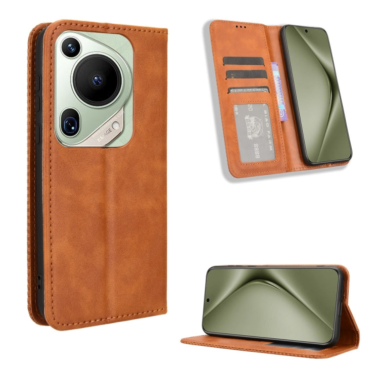 For Huawei Pura 70 Pro / 70 Pro+ Magnetic Buckle Retro Texture Leather Phone Case(Brown) - Huawei Cases by PMC Jewellery | Online Shopping South Africa | PMC Jewellery | Buy Now Pay Later Mobicred