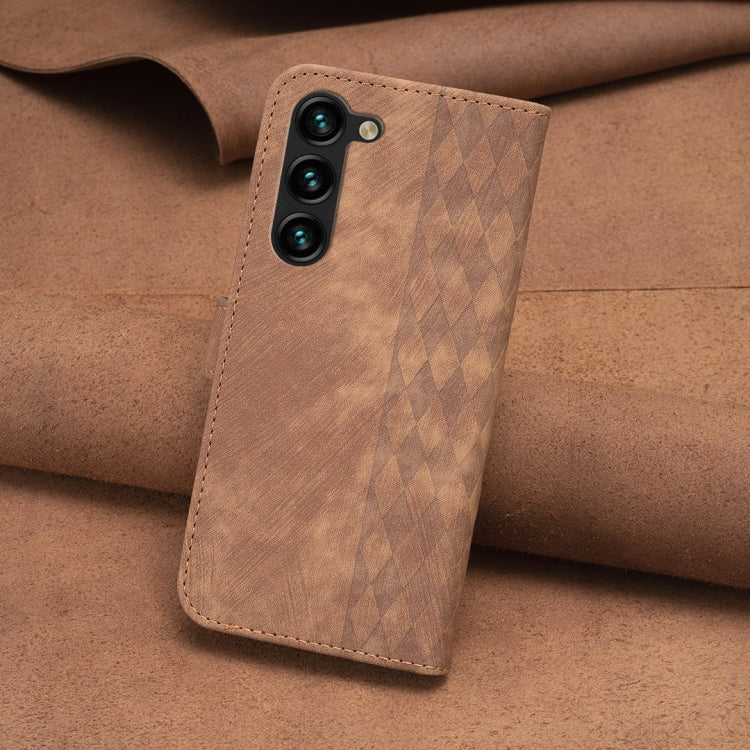 For Samsung Galaxy S24+ 5G Plaid Embossed Leather Phone Case(Brown) - Galaxy S24+ 5G Cases by PMC Jewellery | Online Shopping South Africa | PMC Jewellery