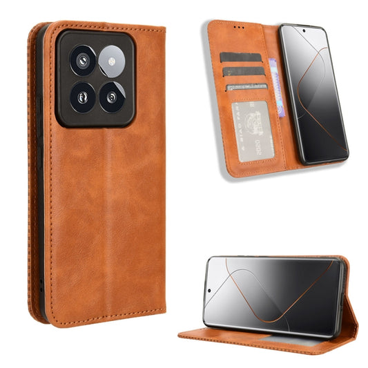 For Xiaomi 14 Pro Magnetic Buckle Retro Texture Leather Phone Case(Brown) - 14 Pro Cases by PMC Jewellery | Online Shopping South Africa | PMC Jewellery | Buy Now Pay Later Mobicred