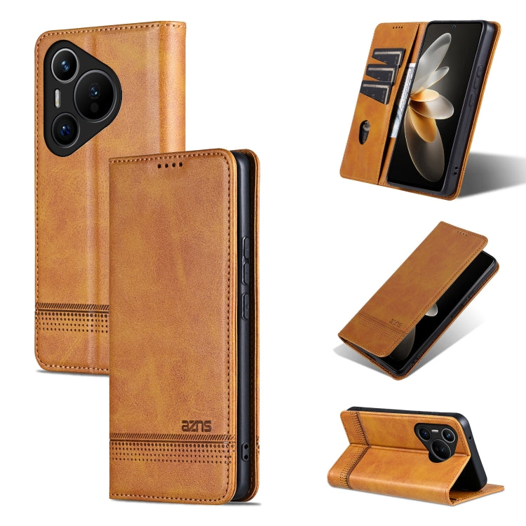 For Huawei Pura 70 Fine Hole AZNS Magnetic Calf Texture Flip Leather Phone Case(Light Brown) - Huawei Cases by AZNS | Online Shopping South Africa | PMC Jewellery | Buy Now Pay Later Mobicred