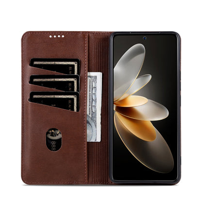 For Huawei Pura 70 Fine Hole AZNS Magnetic Calf Texture Flip Leather Phone Case(Dark Brown) - Huawei Cases by AZNS | Online Shopping South Africa | PMC Jewellery | Buy Now Pay Later Mobicred