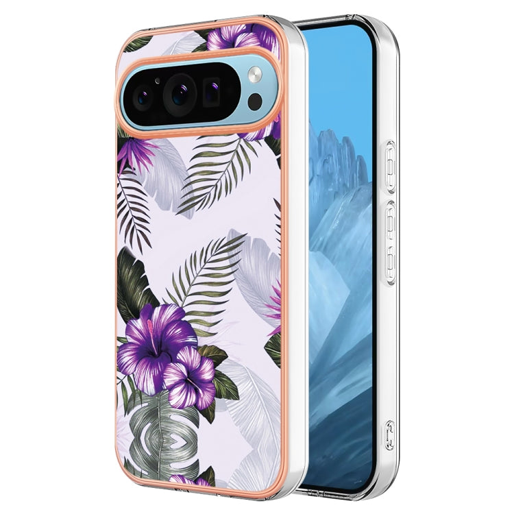 For Google Pixel 9 / 9 Pro Electroplating IMD TPU Phone Case(Purple Flower) - Google Cases by PMC Jewellery | Online Shopping South Africa | PMC Jewellery | Buy Now Pay Later Mobicred