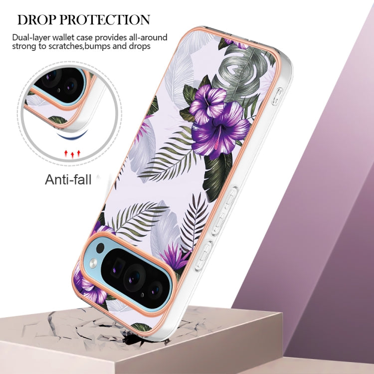 For Google Pixel 9 / 9 Pro Electroplating IMD TPU Phone Case(Purple Flower) - Google Cases by PMC Jewellery | Online Shopping South Africa | PMC Jewellery | Buy Now Pay Later Mobicred