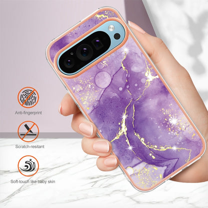 For Google Pixel 9 / 9 Pro Electroplating Marble Dual-side IMD Phone Case(Purple 002) - Google Cases by PMC Jewellery | Online Shopping South Africa | PMC Jewellery | Buy Now Pay Later Mobicred