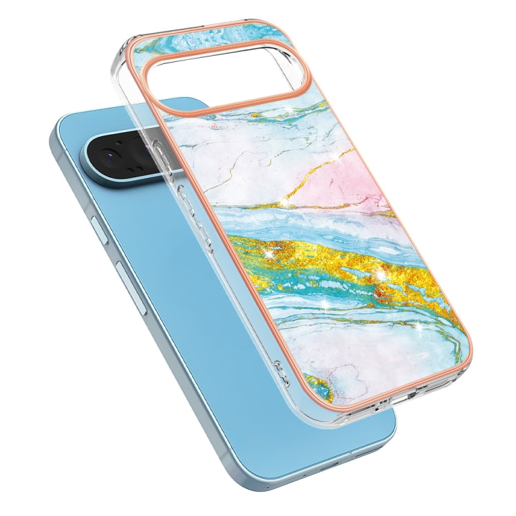 For Google Pixel 9 / 9 Pro Electroplating Marble Dual-side IMD Phone Case(Green 004) - Google Cases by PMC Jewellery | Online Shopping South Africa | PMC Jewellery | Buy Now Pay Later Mobicred