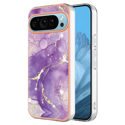 For Google Pixel 9 Pro XL Electroplating Marble Dual-side IMD Phone Case(Purple 002) - Google Cases by PMC Jewellery | Online Shopping South Africa | PMC Jewellery | Buy Now Pay Later Mobicred