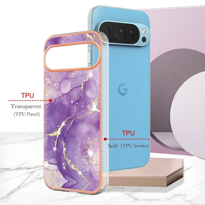 For Google Pixel 9 Pro XL Electroplating Marble Dual-side IMD Phone Case(Purple 002) - Google Cases by PMC Jewellery | Online Shopping South Africa | PMC Jewellery | Buy Now Pay Later Mobicred