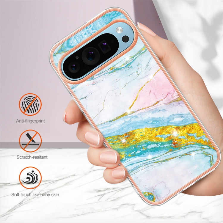 For Google Pixel 9 Pro XL Electroplating Marble Dual-side IMD Phone Case(Green 004) - Google Cases by PMC Jewellery | Online Shopping South Africa | PMC Jewellery | Buy Now Pay Later Mobicred