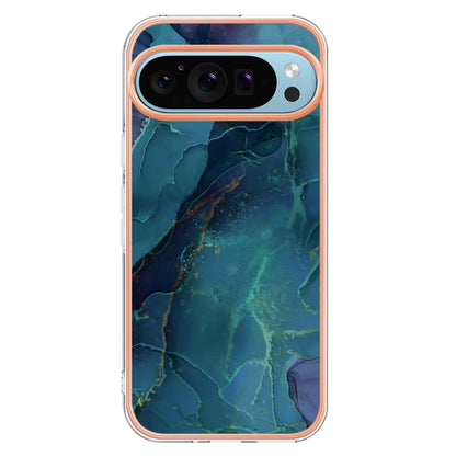 For Google Pixel 9 / 9 Pro Electroplating Marble Dual-side IMD Phone Case(Green 017) - Google Cases by PMC Jewellery | Online Shopping South Africa | PMC Jewellery | Buy Now Pay Later Mobicred