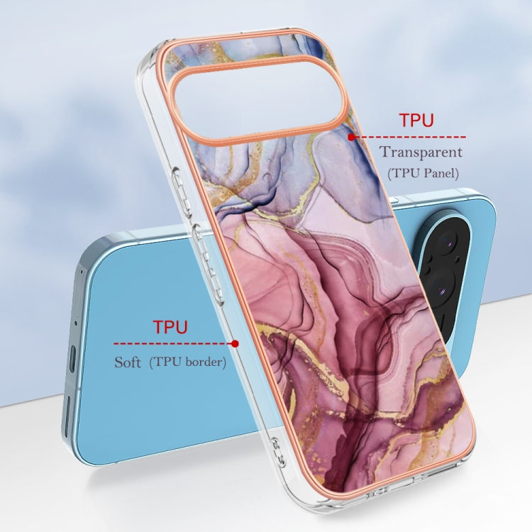 For Google Pixel 9 / 9 Pro Electroplating Marble Dual-side IMD Phone Case(Rose Red 014) - Google Cases by PMC Jewellery | Online Shopping South Africa | PMC Jewellery | Buy Now Pay Later Mobicred