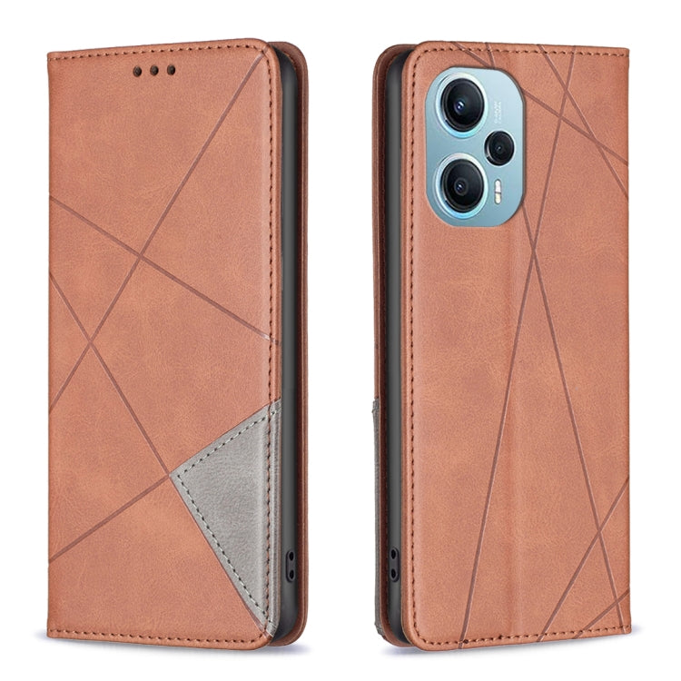 For Xiaomi Poco F5 5G / Redmi Note 12 Turbo Rhombus Texture Magnetic Leather Phone Case(Brown) - Xiaomi Cases by PMC Jewellery | Online Shopping South Africa | PMC Jewellery | Buy Now Pay Later Mobicred