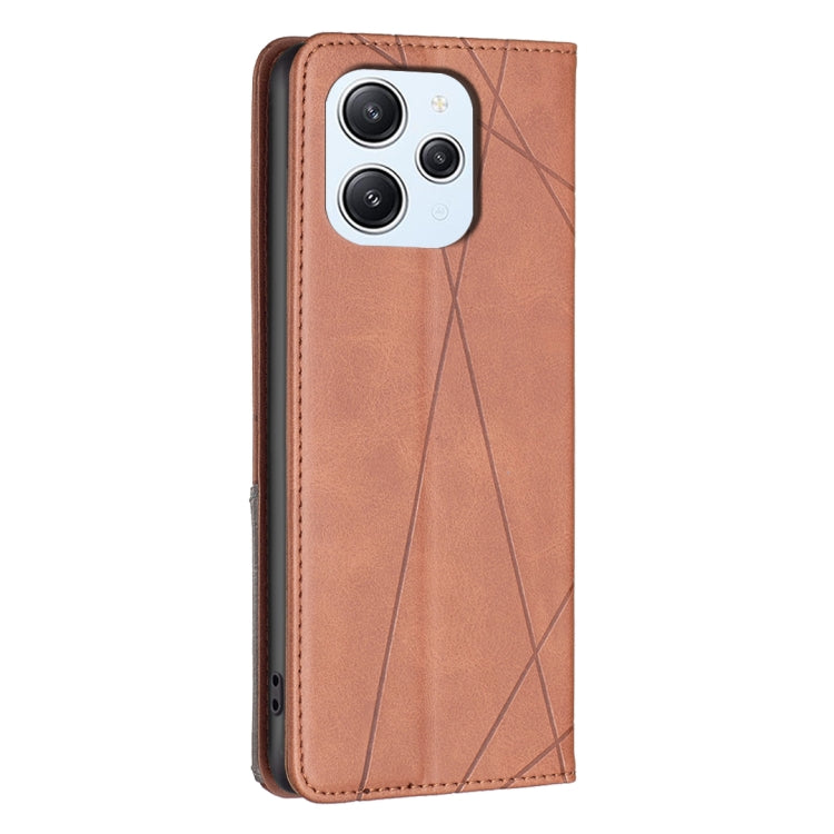 For Xiaomi Redmi 12 4G Rhombus Texture Magnetic Leather Phone Case(Brown) - Xiaomi Cases by PMC Jewellery | Online Shopping South Africa | PMC Jewellery | Buy Now Pay Later Mobicred