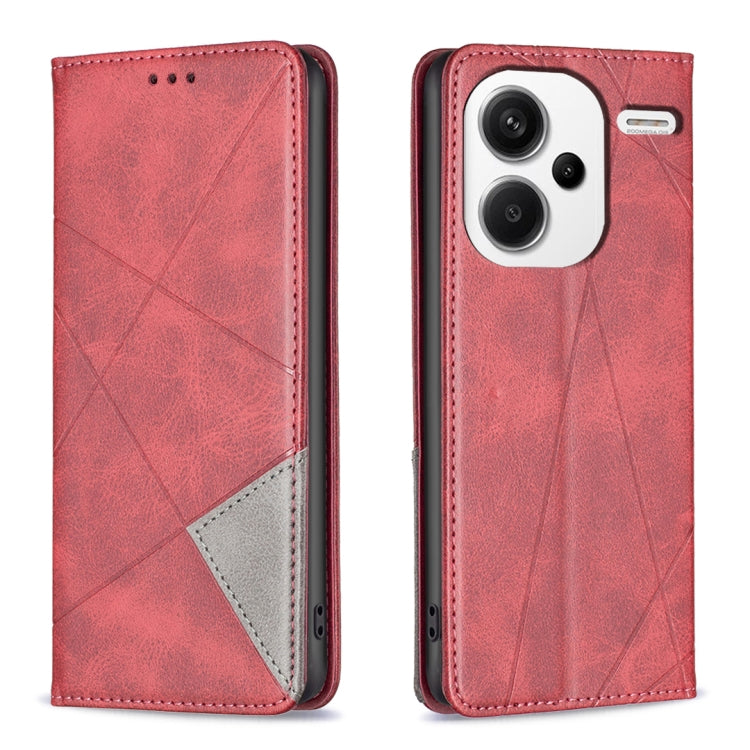 For Xiaomi Redmi Note 13 Pro+ 5G Rhombus Texture Magnetic Leather Phone Case(Red) - Xiaomi Cases by PMC Jewellery | Online Shopping South Africa | PMC Jewellery | Buy Now Pay Later Mobicred