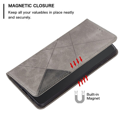 For Xiaomi Poco M6 Pro 4G Rhombus Texture Magnetic Leather Phone Case(Grey) - Xiaomi Cases by PMC Jewellery | Online Shopping South Africa | PMC Jewellery | Buy Now Pay Later Mobicred