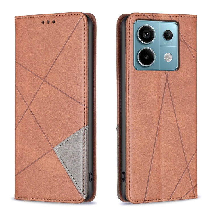 For Xiaomi Poco M6 Pro 4G Rhombus Texture Magnetic Leather Phone Case(Brown) - Xiaomi Cases by PMC Jewellery | Online Shopping South Africa | PMC Jewellery | Buy Now Pay Later Mobicred