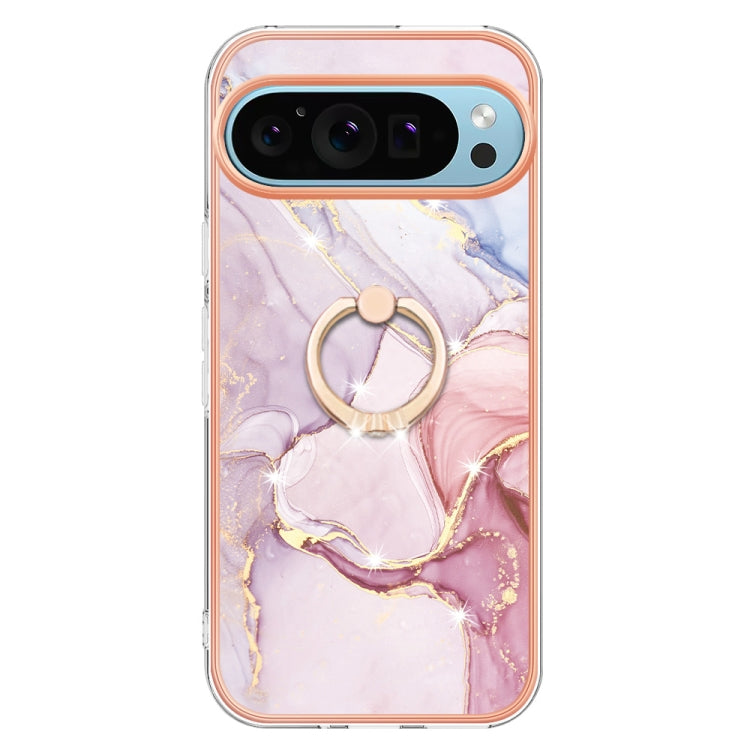 For Google Pixel 9 / 9 Pro Electroplating Marble IMD TPU Phone Case with Ring Holder(Rose Gold 005) - Google Cases by PMC Jewellery | Online Shopping South Africa | PMC Jewellery | Buy Now Pay Later Mobicred