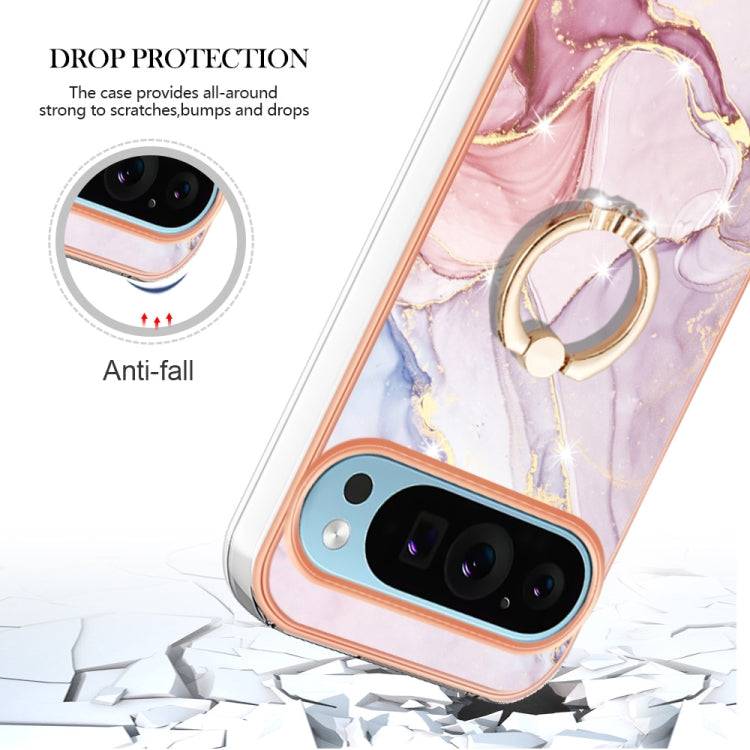 For Google Pixel 9 / 9 Pro Electroplating Marble IMD TPU Phone Case with Ring Holder(Rose Gold 005) - Google Cases by PMC Jewellery | Online Shopping South Africa | PMC Jewellery | Buy Now Pay Later Mobicred