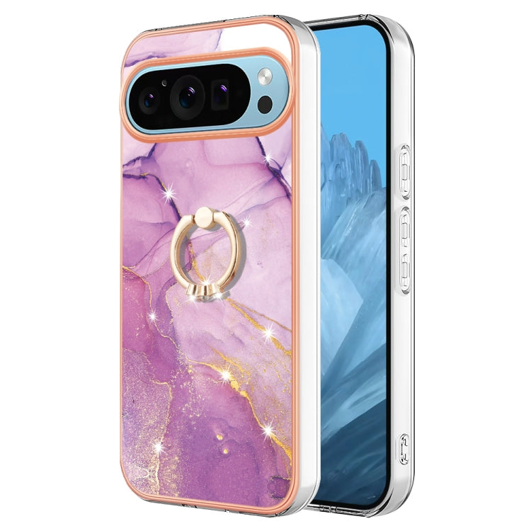 For Google Pixel 9 / 9 Pro Electroplating Marble IMD TPU Phone Case with Ring Holder(Purple 001) - Google Cases by PMC Jewellery | Online Shopping South Africa | PMC Jewellery | Buy Now Pay Later Mobicred