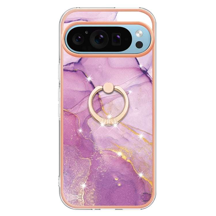 For Google Pixel 9 Pro XL Electroplating Marble IMD TPU Phone Case with Ring Holder(Purple 001) - Google Cases by PMC Jewellery | Online Shopping South Africa | PMC Jewellery | Buy Now Pay Later Mobicred