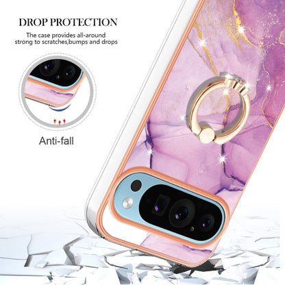 For Google Pixel 9 Pro XL Electroplating Marble IMD TPU Phone Case with Ring Holder(Purple 001) - Google Cases by PMC Jewellery | Online Shopping South Africa | PMC Jewellery | Buy Now Pay Later Mobicred