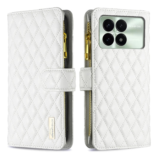 For Xiaomi Redmi K70 / K70 Pro Diamond Lattice Zipper Wallet Leather Flip Phone Case(White) - K70 Pro Cases by PMC Jewellery | Online Shopping South Africa | PMC Jewellery | Buy Now Pay Later Mobicred