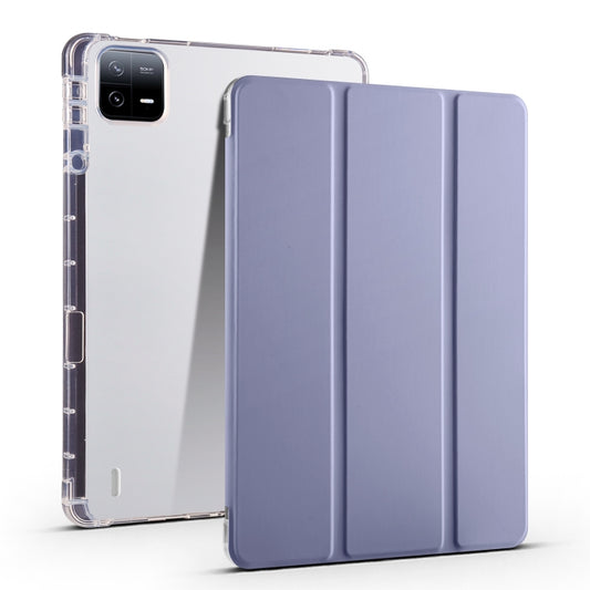 For Xiaomi Pad 6 / 6 Pro 3-fold Clear TPU Smart Leather Tablet Case with Pen Slot(Lavender Purple) - More Tablet Cases by PMC Jewellery | Online Shopping South Africa | PMC Jewellery | Buy Now Pay Later Mobicred