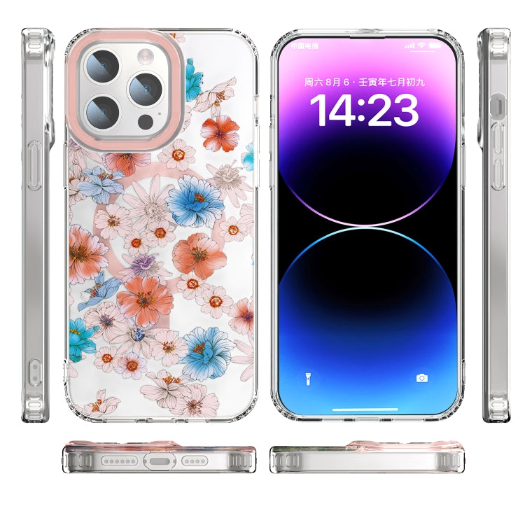 For iPhone 13 Pro MagSafe Magnetic TPU Phone Case(White Blue Flower) - iPhone 13 Pro Cases by PMC Jewellery | Online Shopping South Africa | PMC Jewellery