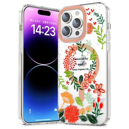 For iPhone 15 Pro MagSafe Magnetic TPU Phone Case(Red Flowers and Green Leaves) - iPhone 15 Pro Cases by PMC Jewellery | Online Shopping South Africa | PMC Jewellery