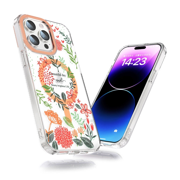 For iPhone 15 Plus MagSafe Magnetic TPU Phone Case(Red Flowers and Green Leaves) - iPhone 15 Plus Cases by PMC Jewellery | Online Shopping South Africa | PMC Jewellery