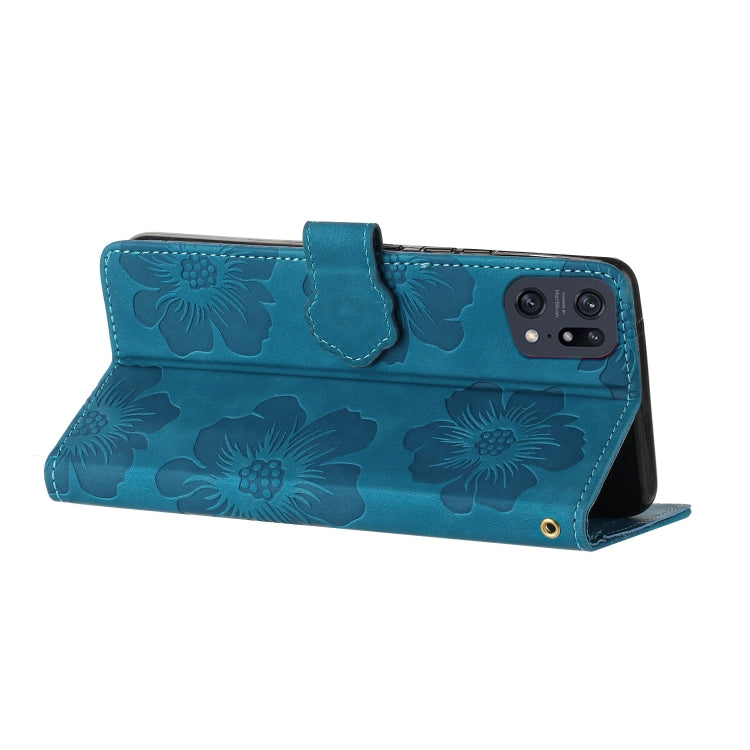 For OPPO Find X5 Flower Embossing Pattern Leather Phone Case(Blue) - OPPO Cases by PMC Jewellery | Online Shopping South Africa | PMC Jewellery | Buy Now Pay Later Mobicred