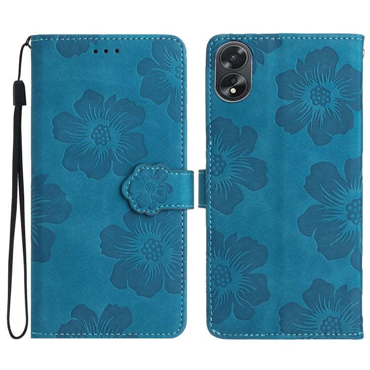 For OPPO A18 Flower Embossing Pattern Leather Phone Case(Blue) - A18 Cases by PMC Jewellery | Online Shopping South Africa | PMC Jewellery | Buy Now Pay Later Mobicred