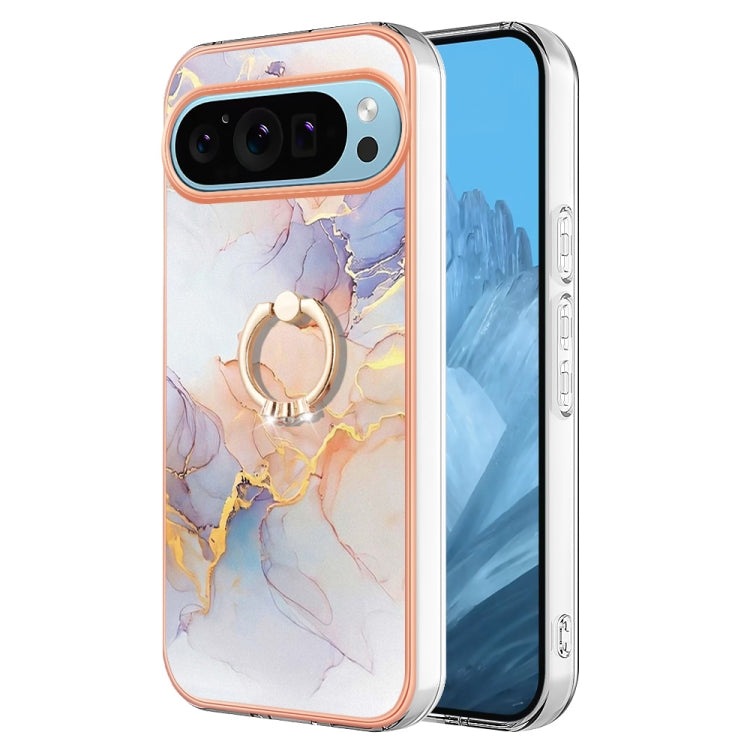 For Google Pixel 9 Pro XL Electroplating IMD TPU Phone Case with Ring(White Marble) - Google Cases by PMC Jewellery | Online Shopping South Africa | PMC Jewellery | Buy Now Pay Later Mobicred